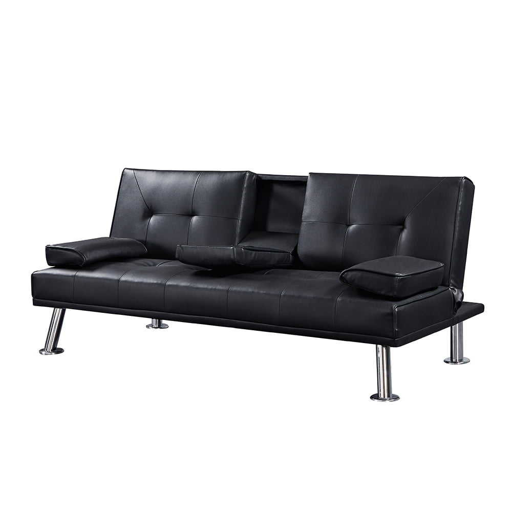Lowestbest Futon Sofa Bed, Modern Leather Couch Convertible Folding Sofabed with Ottoman, 3 Pcs for 1 Sets, Black Lowestbest Futon Sofa Bed, Modern Leather Couch Convertible Folding Sofabed with Ottoman, 3 Pcs for 1 Sets, Black