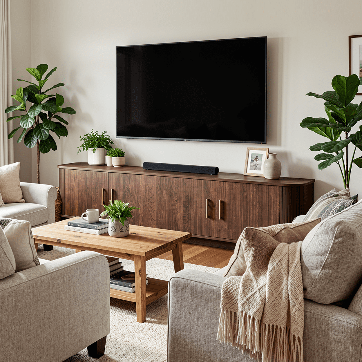 Homy Casa 70.9" TV Stand, Fluted Media Console with Storage Doors and Cable Holes