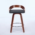 thumbnail image 5 of LEGAHOME Upholstered Bar Stools Set of 2, 25” Swivel Counter Height Stools with 2.6” Cushion and Circular Leg Design, Mid-Century Barstools with Wooden Legs for Kitchen, Bar, 300Lbs, Walnut + Black, 5 of 9
