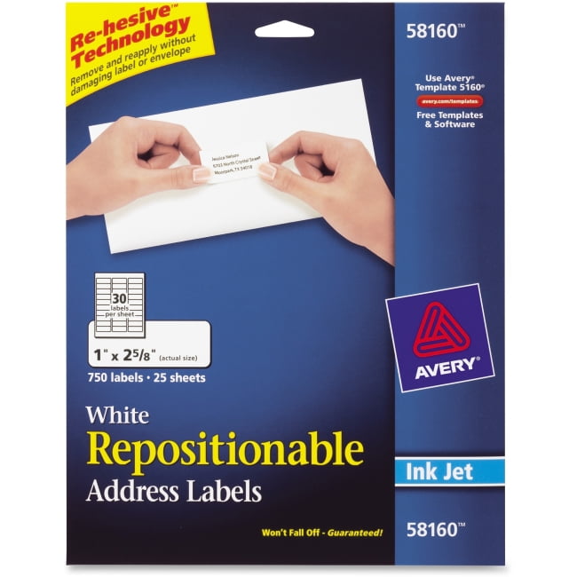 Avery Repositionable Mailing Labels - Removable Adhesive - 2.63