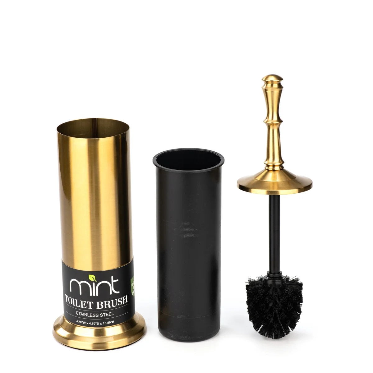J&V TEXTILES Indsutrial Toilet Brush, Toilet Bowl Brush with Extra Long Handle Durable Bristles Toilet Scrubber and Covered Holder for Toilet Brush Set Aged Brass