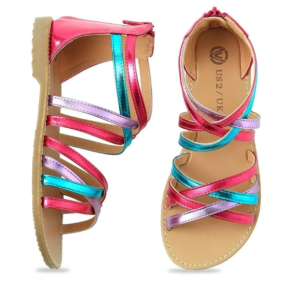 HOMEHOT Girls Sandals Girls Gladiator Sandals Open Toe Breathable Summer Sandals with Heel Zipper Multi-color Big Kid 2