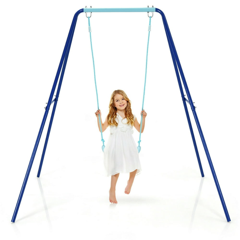 Gymax Outdoor Kids Swing Set Heavy Duty Metal AFrame w/ Ground Stakes