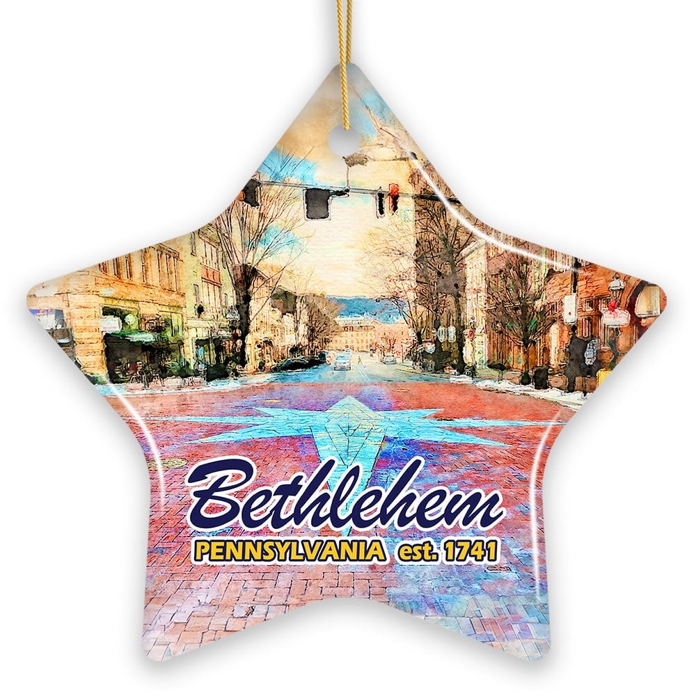 Historical Bethlehem City Ceramic Ornament, Pennsylvania Travel Christmas Keepsake