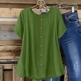 thumbnail image 2 of DeHolifer Women Cotton Linen Shirts Oversized Crewneck Short Sleeve Tunic Tops Dressy Casual Shirt Comfy Loose Flowy Blouse Green XL, 2 of 8