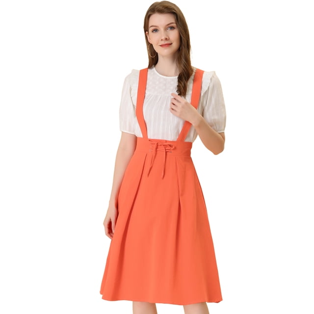 INSPIRE CHIC Vestido General De Cintura Elástica Con Tirantes Y Tirantes Para Mujer naranja M