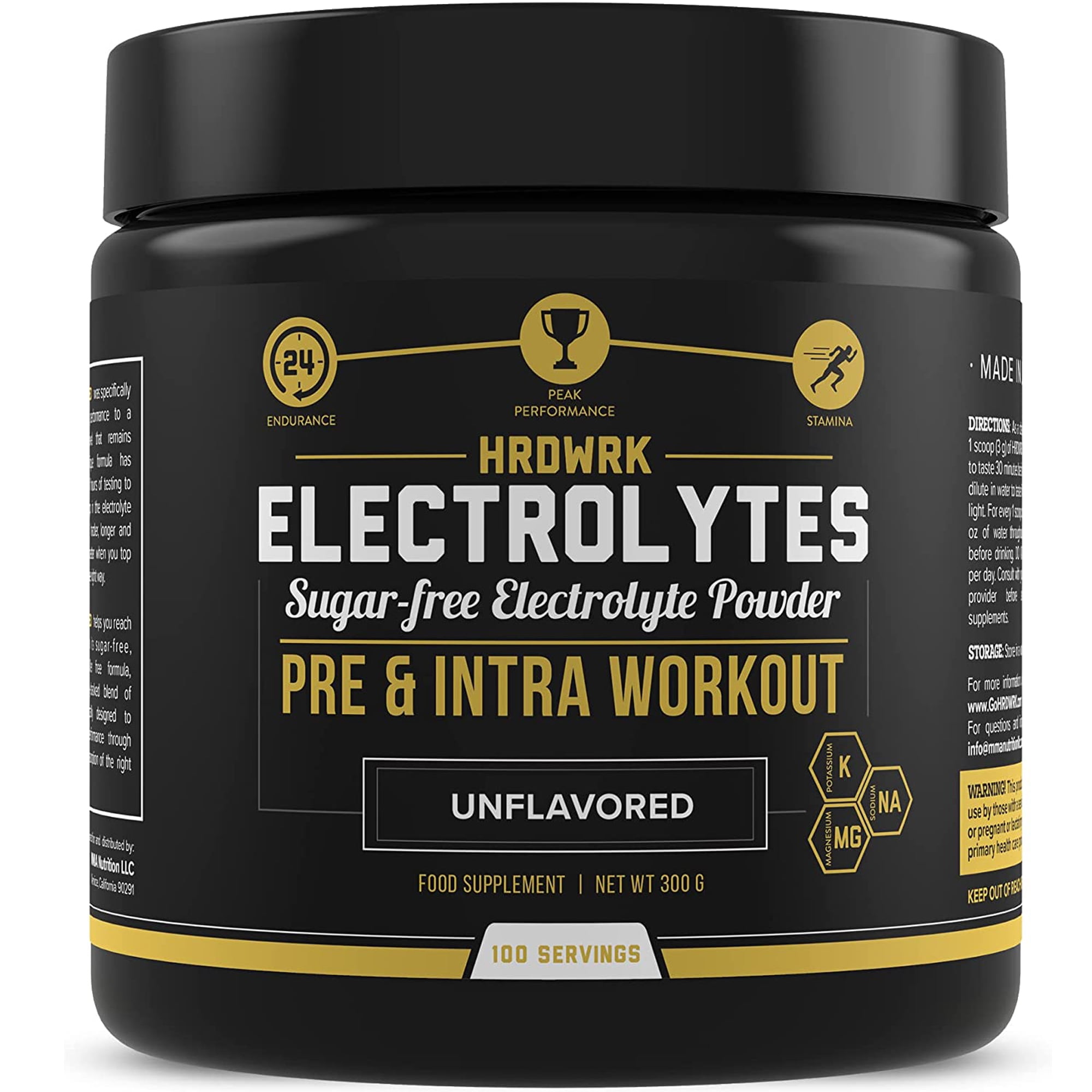 HRDWRK Unflavored Electrolyte Powder Keto Sugar Free Electrolytes for
