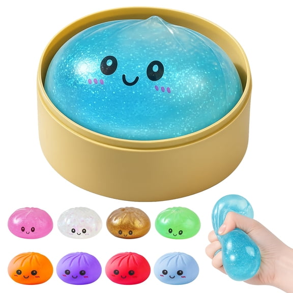 Mystery colorful dumpling squishy, food steamer stretchy desk toy, stocking stuffer for all ages.