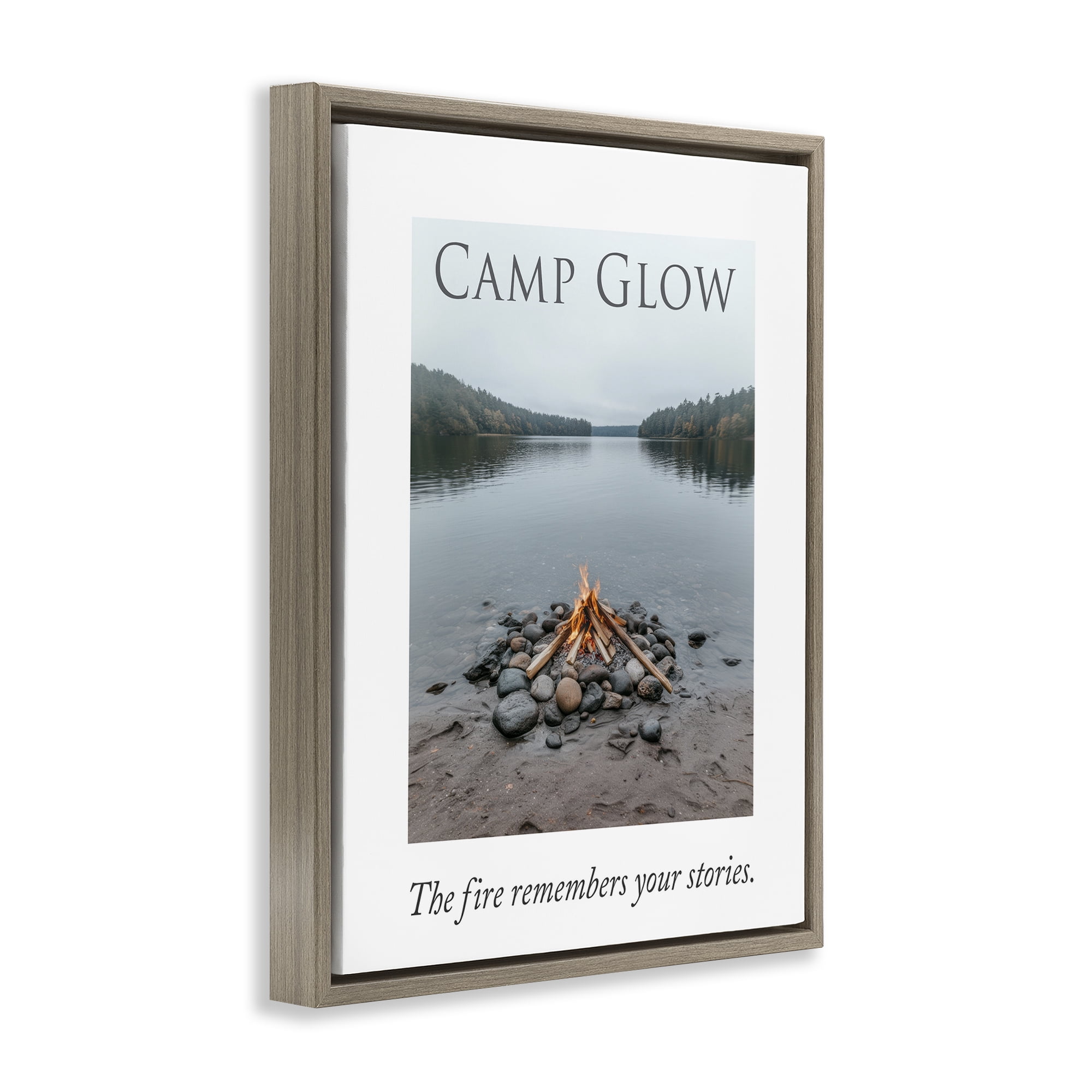 Stupell Industries Fire Remembers Your Stories Brown Framed Floater Canvas Wall Art, design by A Barefoot Stylist