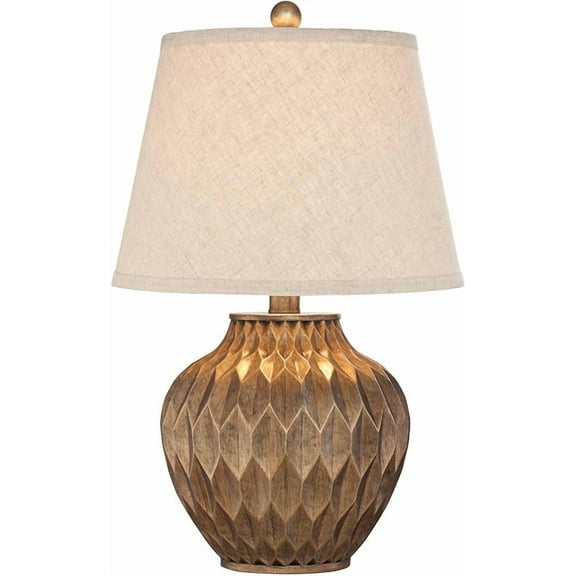 360 Lighting Buckhead Modern Accent Table Lamp 22" High Warm Bronze Brown Sculptural Geometric Textured Urn Tapered Fabric Drum Shade Bedroom Living Room House Home Bedside Nightstand Office