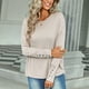 thumbnail image 2 of Camiseta de mujer informal de corte holgado con cuello redondo, mangas largas y detalle de encaje y puños abotonados en color albaricoque, 2 of 6