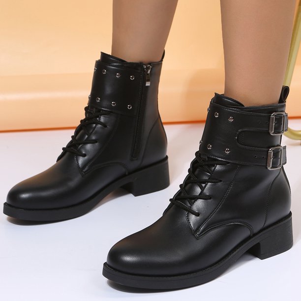 Leather slope sale heel boots