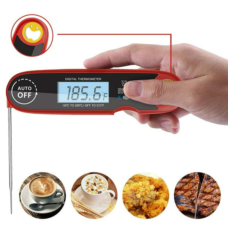JMMO Instant Read Digital Meat Thermometer For Food,Bread Baking,Water And  Liquid,Waterproof And Long Probe With Meat Temp Guide For Cooking