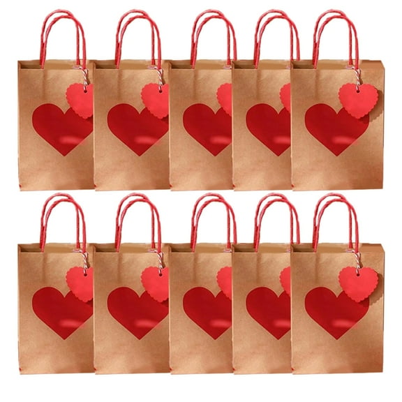 MOMOJIA 10PCS Valentine's Day Heart Print Bags Paper Bag with Handles for Weddings Birthdays and Anniversaries