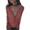 thumbnail image 1 of Qmyliery Women Long Sleeve Knit Tops Casual Striped 3/4 Button Pullover Shirt with Pockets for Club Streetwear,S/M/L/XL, 1 of 6