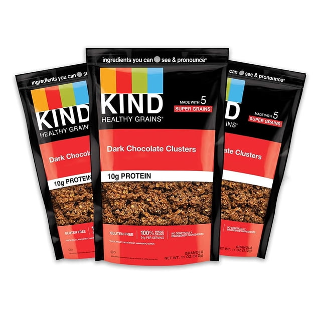 Healthy Grains Clusters, Dark Chocolate Granola, Gluten Free, 10g Protein, 11 Ounce (Pack of 3)
