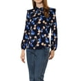 thumbnail image 4 of INSPIRE CHIC Women's Side Bow Tie Neck Long Sleeve Floral Ruffled Blouse, 4 of 6