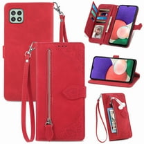 for Samsung Galaxy A42 5G Wallet Case, [Flower Embossed] Premium PU Leather Wallet Flip Protective Phone Case Cover with Card Slots and Stand with Wrist Strap for Samsung Galaxy A42 5G 6.6",Red