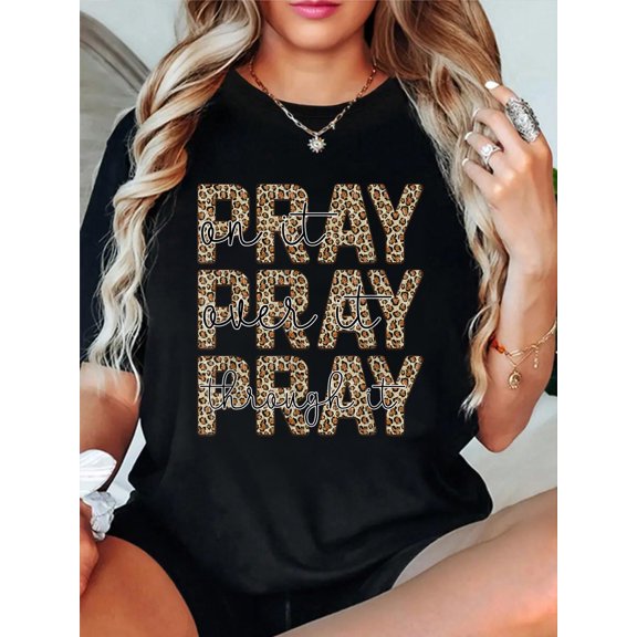 100% Cotton Pray On It Pray Over It Pray Through It T-Shirt Women's Men's Graphic Tee Casual Tops