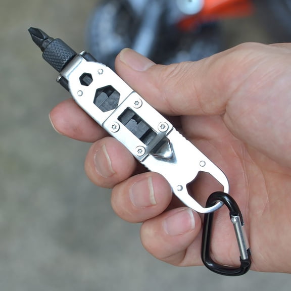 Multifunctional Keychain Mini Screwdriver Tool with LED Flashlight, Portable EDC Pocket Multi Tool Keychain with Bottle Opener, Flat & Phillips Bit Holder for Camping Travel Repair, White, 1 Pc