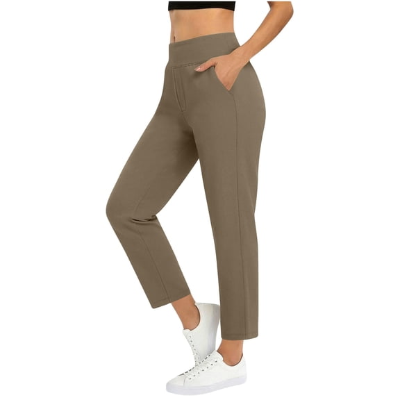 JGGSPWM Yoga Pants for Women High Waisted Slim Fit Stretchy Pull on Trousers Casual Travel Slacks Ankle Length Capris Pants Yellow S