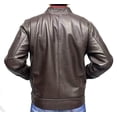 thumbnail image 3 of Chamarra de piel café oscuro para caballero con bordado de líneas en hombros, cuello mao y bolsas en cadera de cierres con zíper metálico Castelli Leather Authentic Napoli Bomber casual elegante con bordado de líneas en hombros y 2 bolsas con cierres metálicos en cintura, 3 of 4