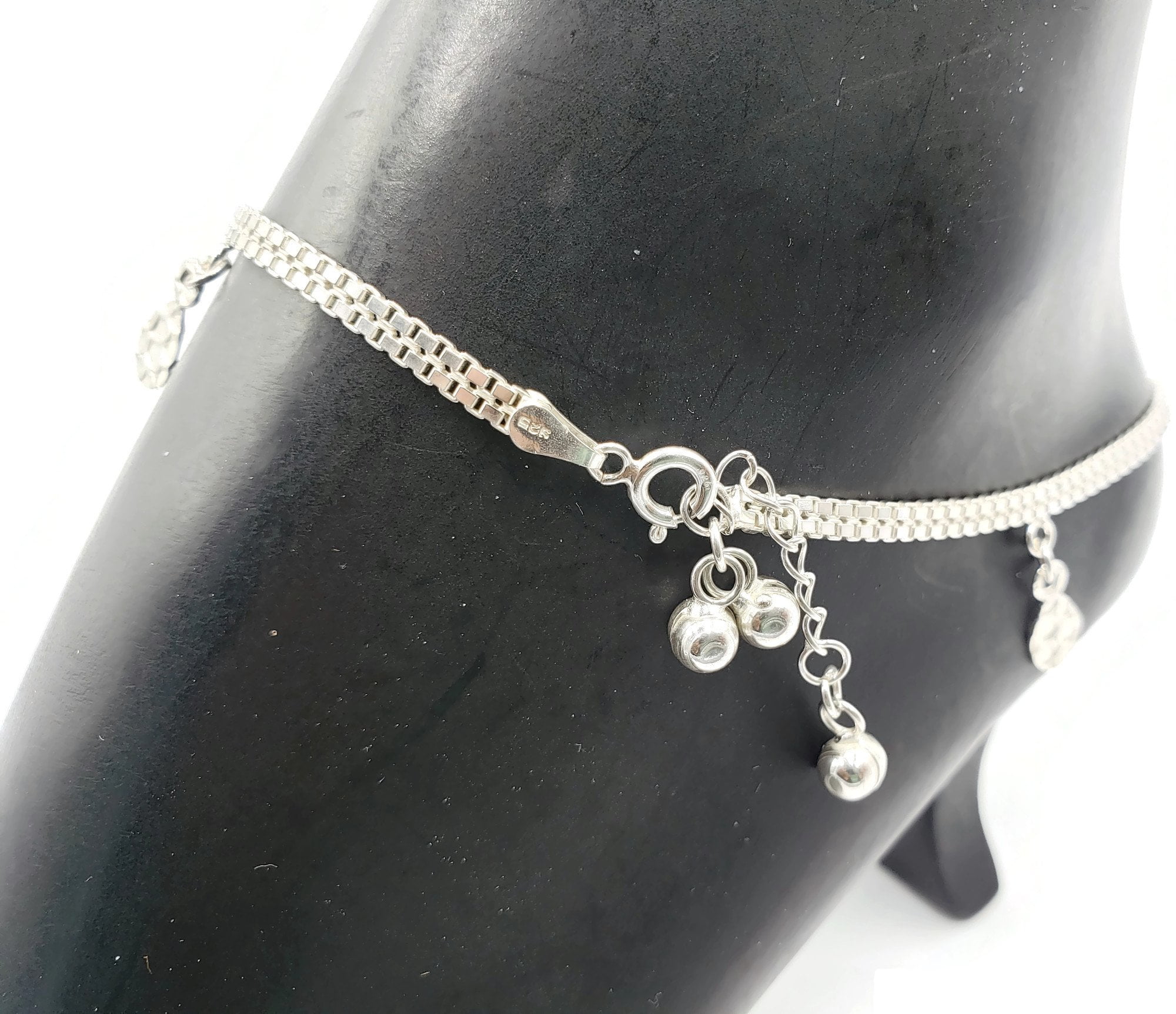 Sterling Silver Fancy Link Anklet Best Quality Free Gift Box 