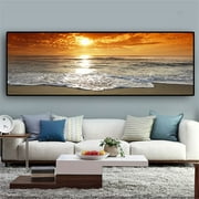Sufanic Unframed Art The Sea Canvas Prints Wall Art Sunset Ocean Beach Pictures Photo Paintings for Living Room Bedroom Home Decorations Modern Stretched Seascape Waves Landscape Artwork,16x48inch