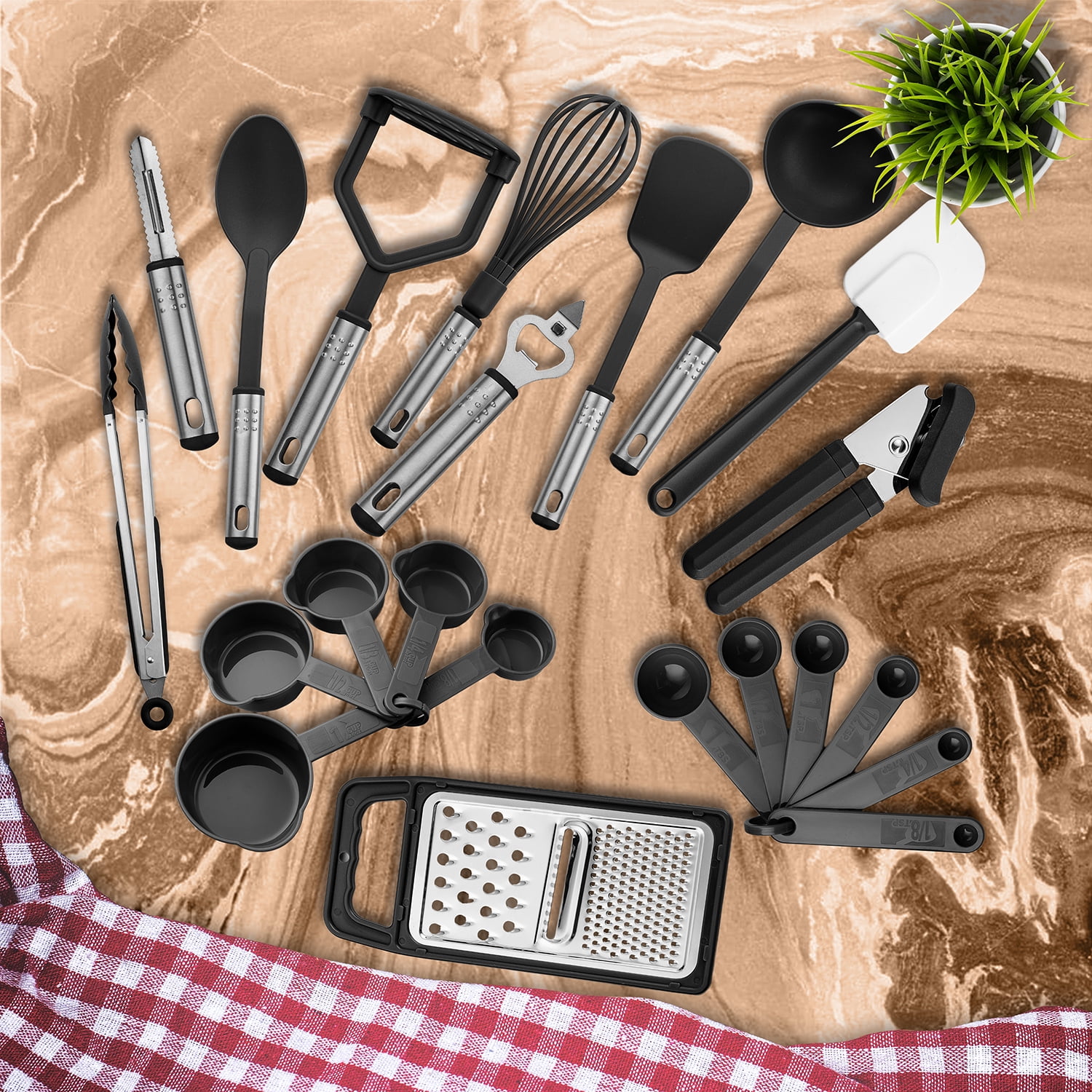 23 Nylon Kitchen Utensils & Stainless Steel Cooking Utensils Set Grey - Lux  Decor Collection : Target