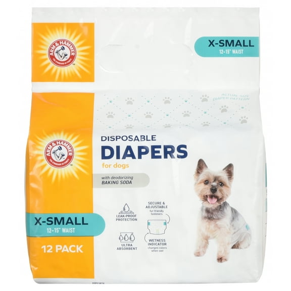 Arm & Hammer Female Dog Diapers, Size X-Small, 12 Count | Ultra-Absorbent with Leak-Proof Protection