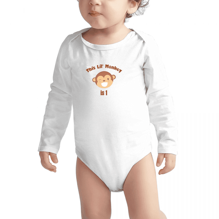 Monkey White Long Sleeve Baby Bodysuit