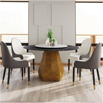 JERFIT 6-Seater Round Dining Table with Rotating Tray, Sintered Stone Top and Metal Base, Heat-Resistant & Stain-Proof, Black and White Modern Kitchen Table