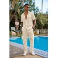 thumbnail image 7 of Coshow Men's 2 Piece Outfit Casual Short Sleeve Button Down Shirt Beach Summer Loose Pant Sets, 7 of 7