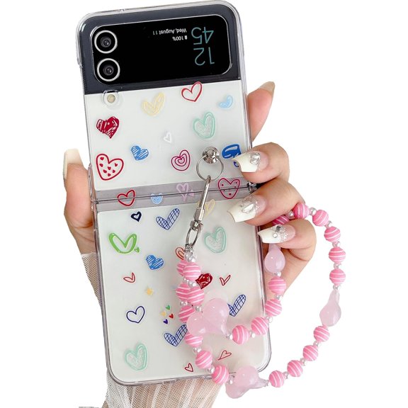 for Galaxy Z Flip 4 Case with Strap Clear Flexible Rubber with Lovely Cute Strap Bracelet Chain Girls Women Case Cover for Samsung Galaxy Z Flip 4,Green