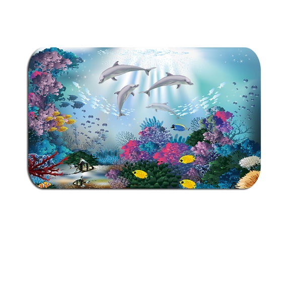 Bathroom Rugs Soft Memory Foam Water Absorption 32"x20" Dolphin Pattern Bath Mat Non-Slip Backing Rug