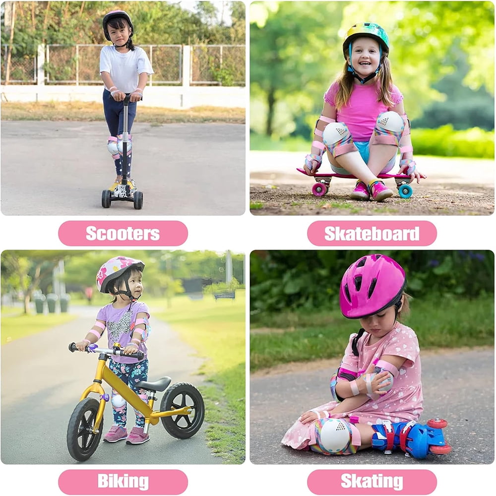 Rainbow Unicorn Knee Pads for Kids Knee Elbow Pads Wrist Guards with Drawstring Bag Adjustable Protective Gear Set for Girls Boys Roller Skating Bike Cycling Skateboard Scooter Shiny Medium