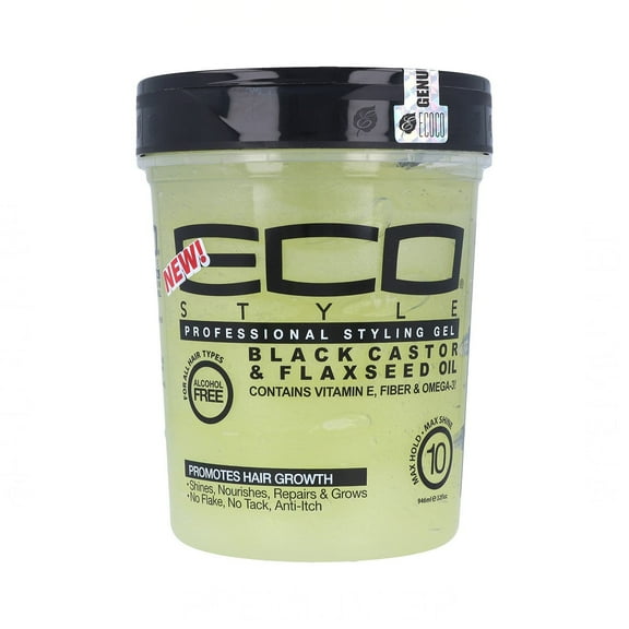 Eco Styling Gel Black Castor Flax Seed Oil Grey 32 Oz