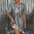 thumbnail image 7 of Delayuji Women's Oversized T-shirt Drop Shoulder Spring Outfits Loose Tee Dress Long T Shirt Summer Concert Music Festival Glittering Nightclub Silver, 7 of 7