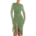 thumbnail image 2 of Elippeo Women Midi Bodycon Dress Solid Color Ruffles Long Sleeve Dress Spring Backless Party Cocktail Dress, 2 of 5
