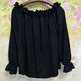 thumbnail image 4 of VIWORLD Women's Boho Off-Shoulder Long Sleeve Ruffle Blouse with Lantern Sleeves Vacation Date Night Top Black，M, 4 of 5