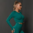 thumbnail image 4 of KKBOTIVE Womens Seamless Solid Color Workout Long Sleeve Top Casual Elastic with Ruching Yoga Pullover for Running Cozy Breathable Athletic Shirt, Dark GreenSize: S, 4 of 8