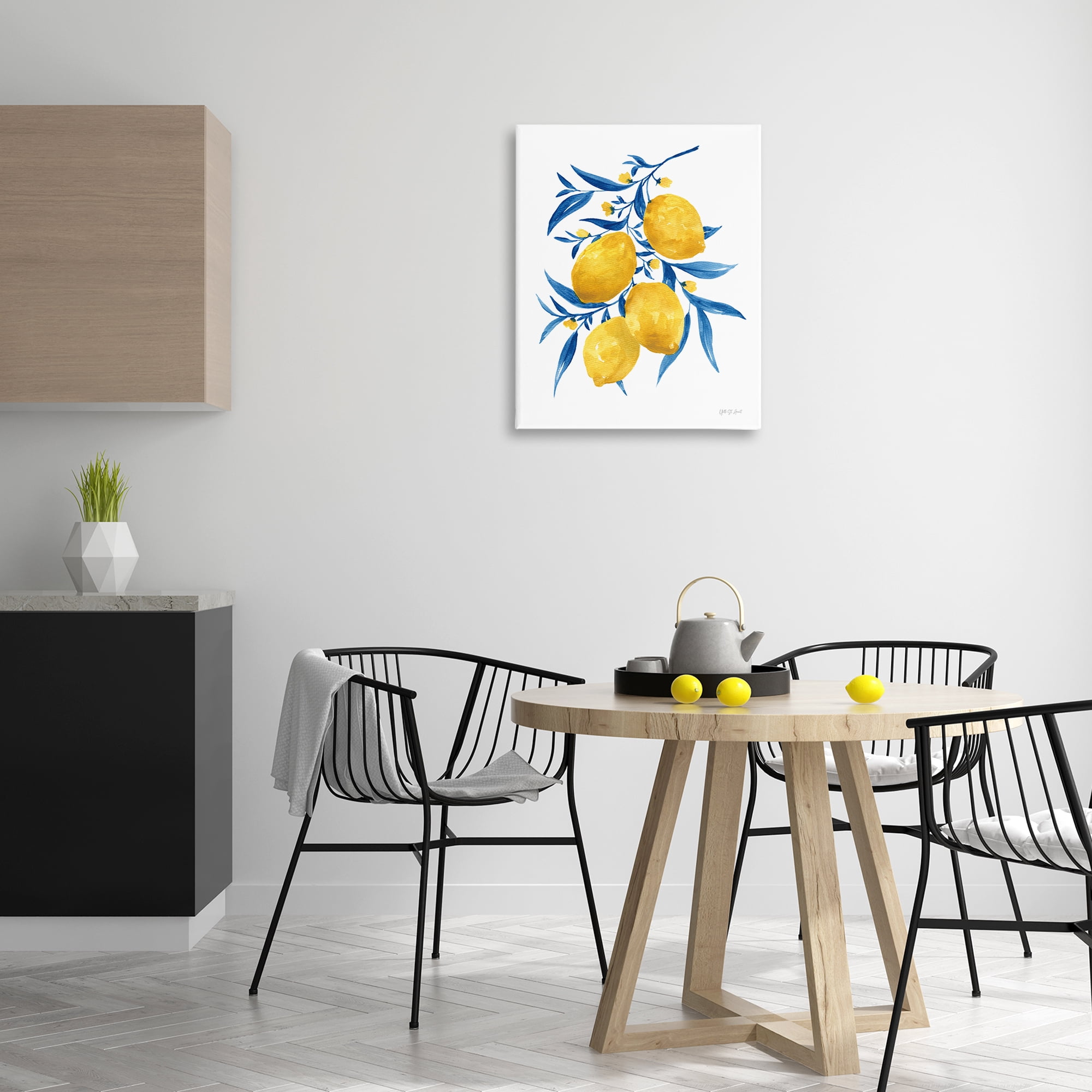 Stupell Industries Blue Leaf Lemons Food & Beverage Painting Wrapped Canvas Art Print Wall Art, 24 x 30
