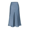 thumbnail image 4 of Ediodpoh Satin Midi Skirt Womens High Waist Solid Color Casual Slit Skirt with Elastic Waist Long Skirts for Women Blue XL, 4 of 4