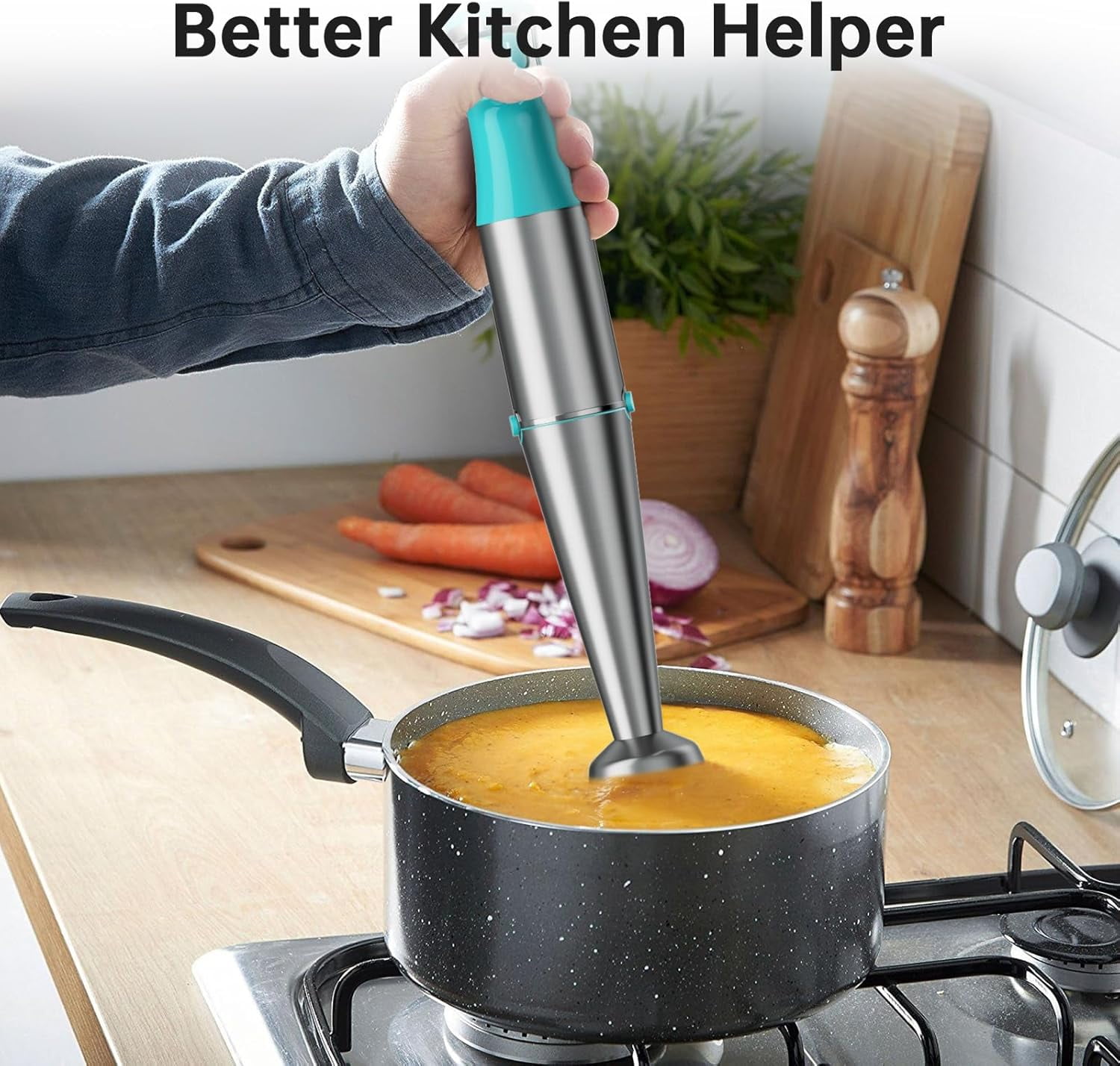1100W 5-in-1 Handheld Immersion Blender, Variable Speed Corded Stick Blender with Chopper Whisk and Frother