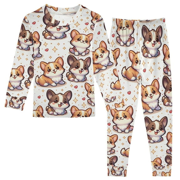 joogoo Cute Corgi Dogs Stars 2 Piece Long Sleeve Tee and Pants Cotton Pajama Set 5Y