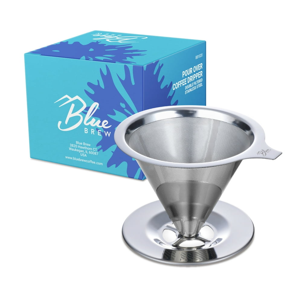 Blue Brew BB1020 Double Filtered Pour Over Coffee Dripper Stainless Steel Slow Drip Reusable