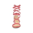 thumbnail image 6 of BLISSFUL STEP Women's Shoes Lace-Up Chunky Heel Open Toe Cross Strap Sandals Watermelon Red 7, 6 of 8