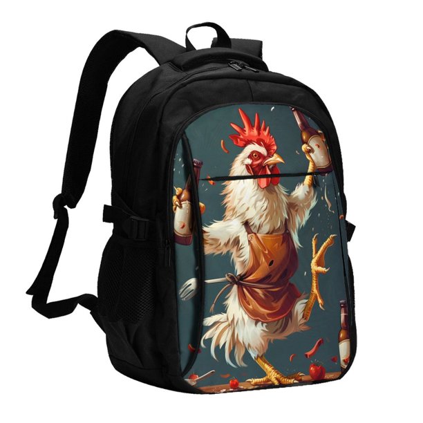 Easygdp Chef Chicken With Beer Bottles Mochila para Laptop de Viaje con Puerto USB, Mochila para Laptop con Puerto de Carga USB para Mujeres y Hombres
