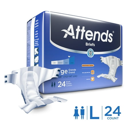 Attends Briefs Unisex, L, with Advanced DermaDry™ Technology for Adult Incontinence Care (24 count)