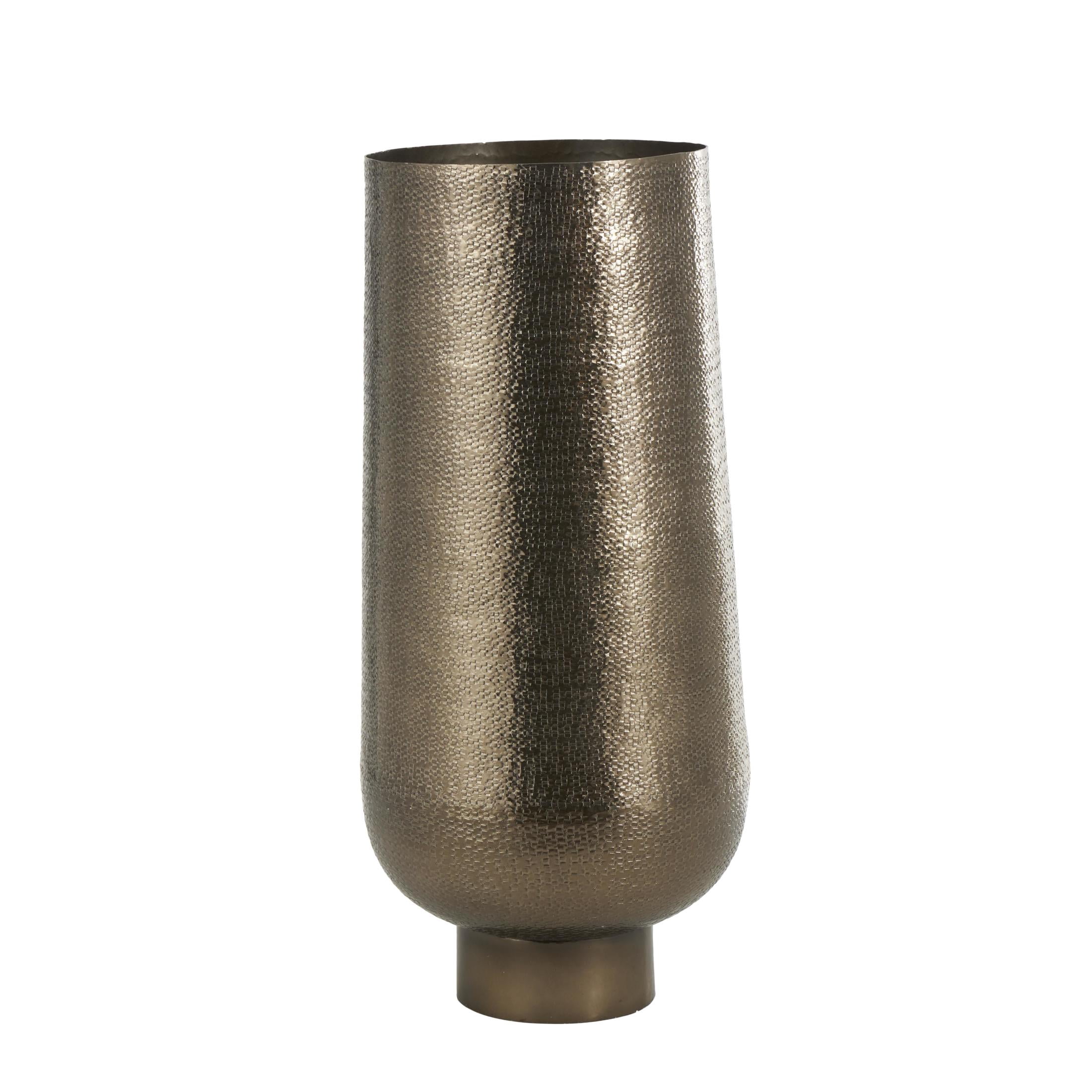 DecMode 31" Geometric Textured Wide Floor Brass Aluminum Metal Vase with Elevated Base
